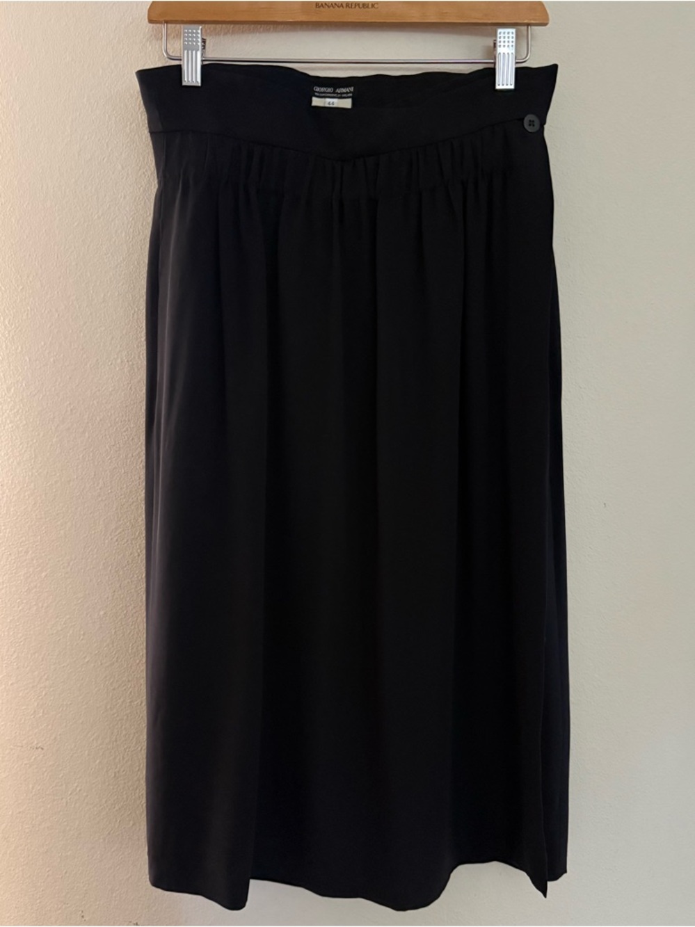 Vintage Giorgio Armani Black Midi 100% Silk Wrap Paperbag Waist Skirt